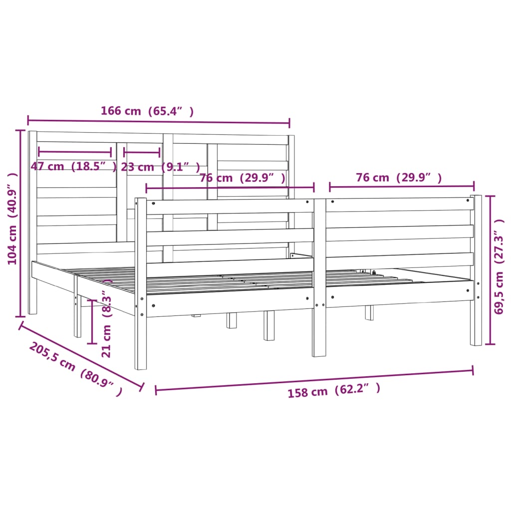 Cadre de lit sans matelas bois massif 160x200 cm - XIOS