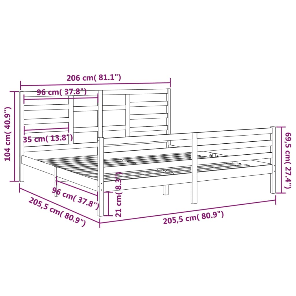 Cadre de lit sans matelas bois massif gris 200x200 cm - XIOS