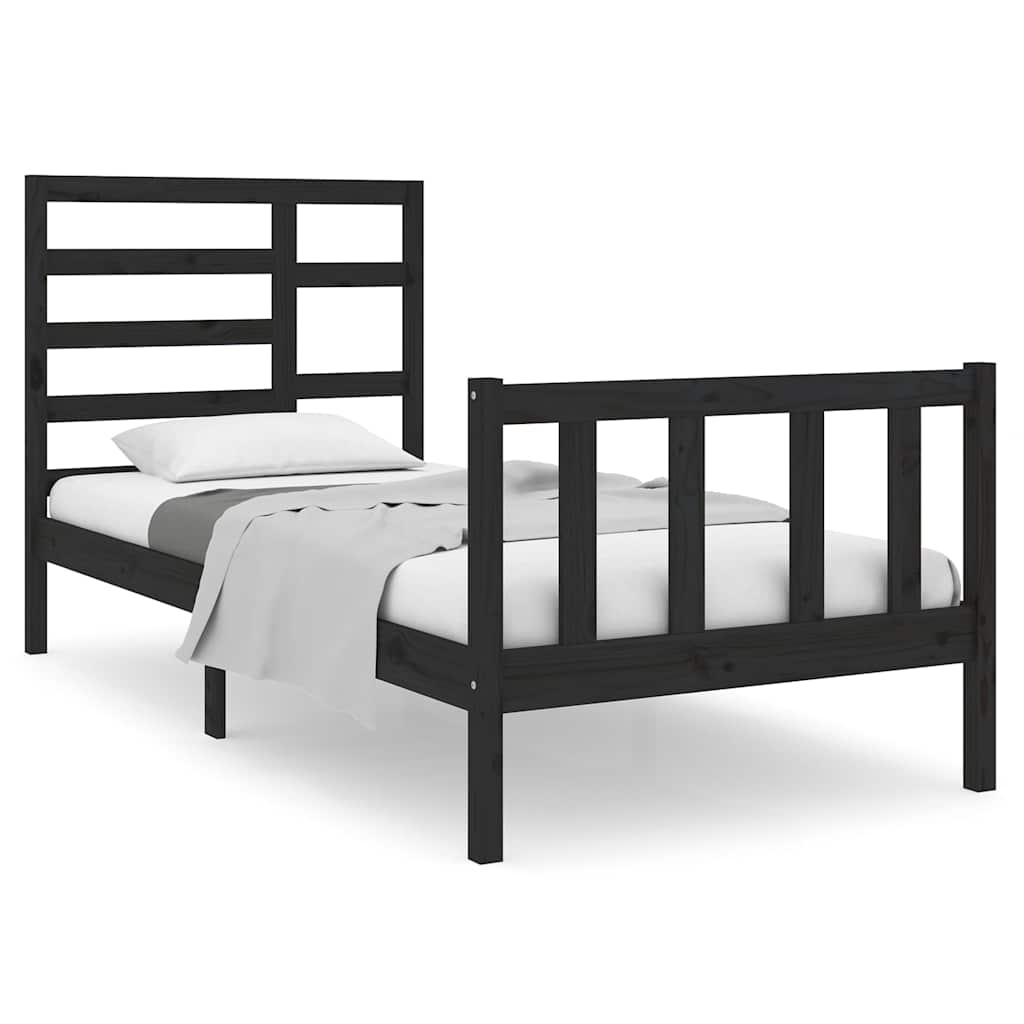 Cadre de lit sans matelas noir bois massif 75x190 cm - XIOS