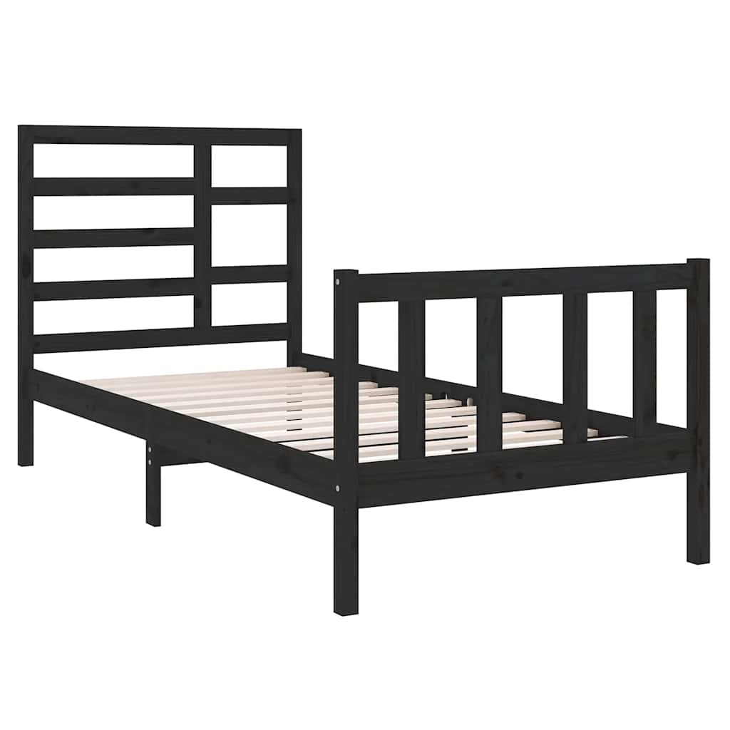 Cadre de lit sans matelas noir bois massif 75x190 cm - XIOS