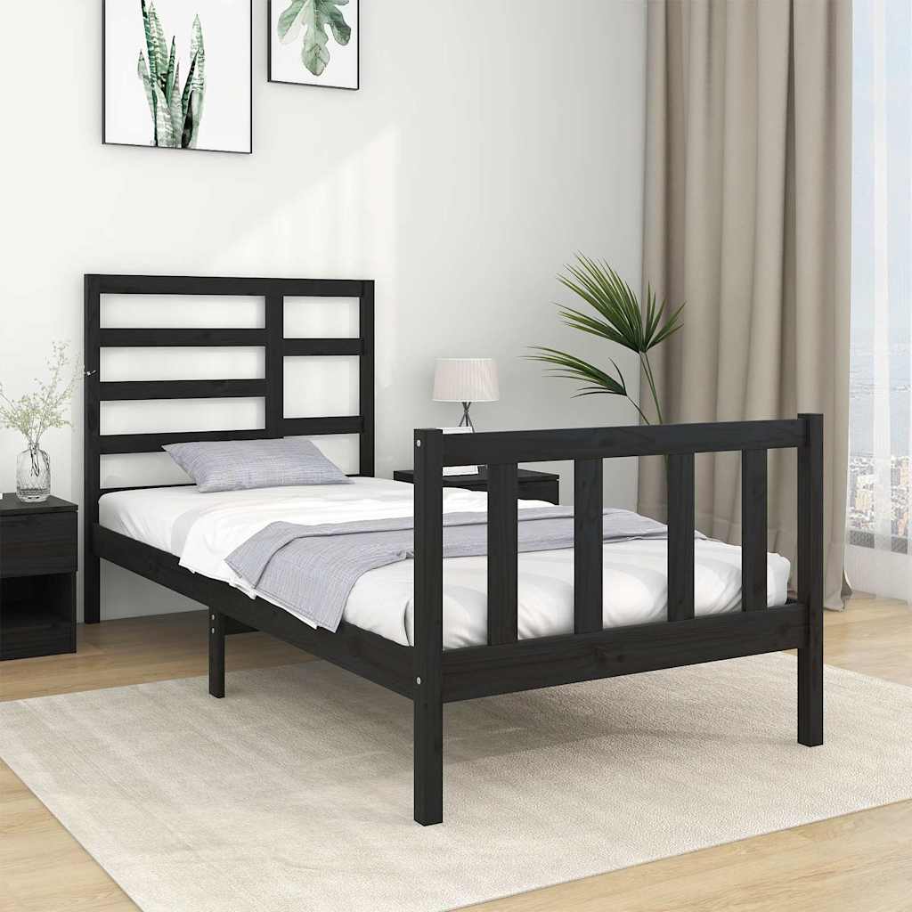 Cadre de lit sans matelas noir bois massif 75x190 cm - XIOS