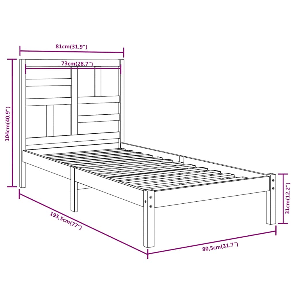 Cadre de lit sans matelas blanc bois massif 75x190 cm - XIOS