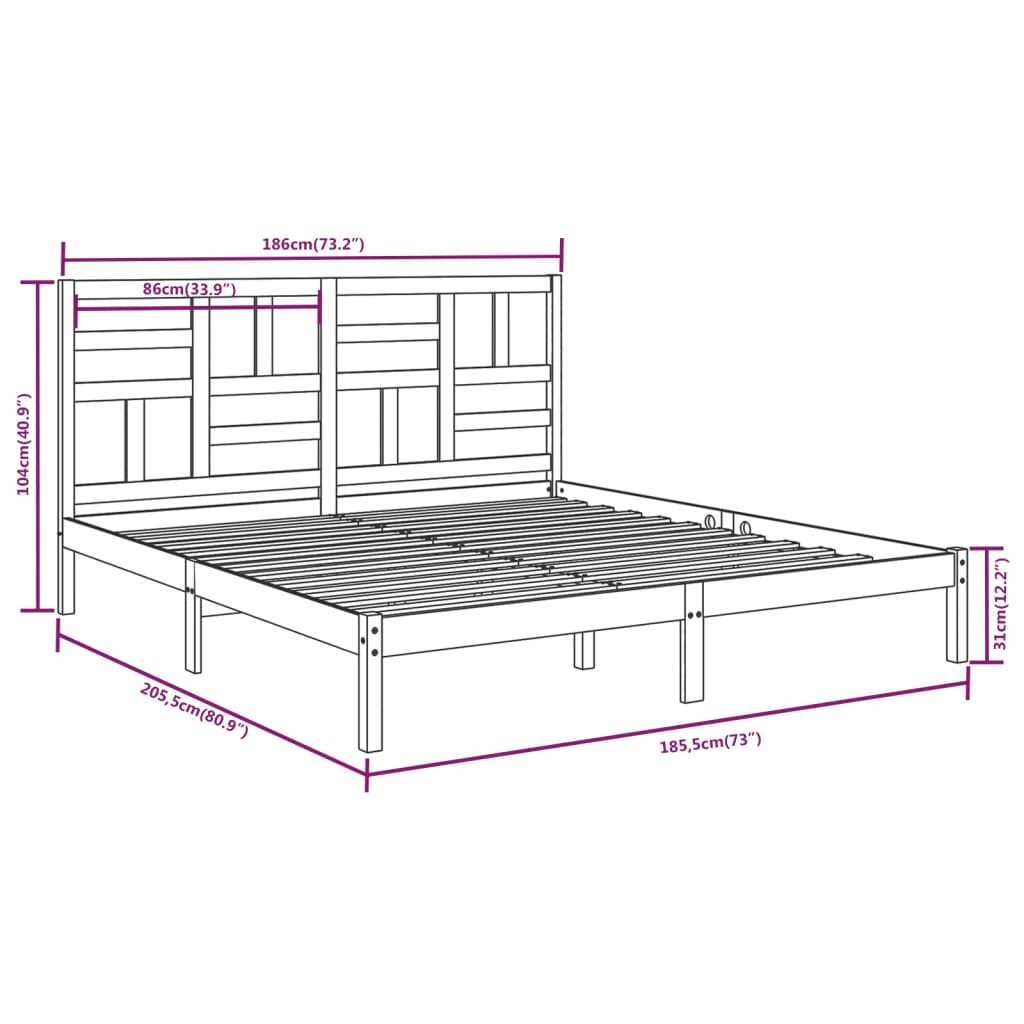 Cadre de lit sans matelas bois massif 180x200 cm