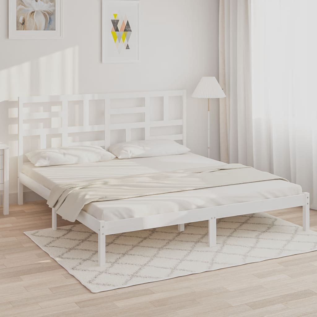 Cadre de lit sans matelas blanc bois massif 200x200 cm - XIOS