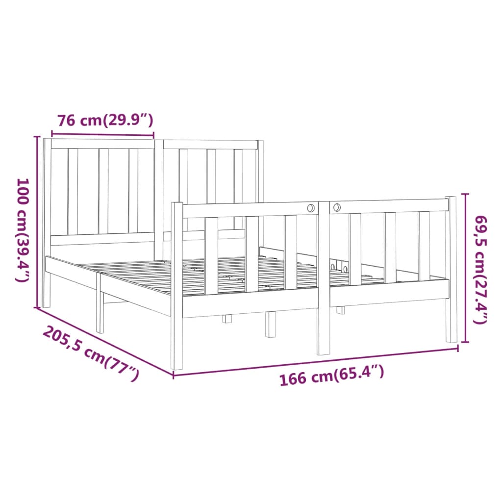 Cadre de lit sans matelas 160x200 cm bois massif de pin - XIOS