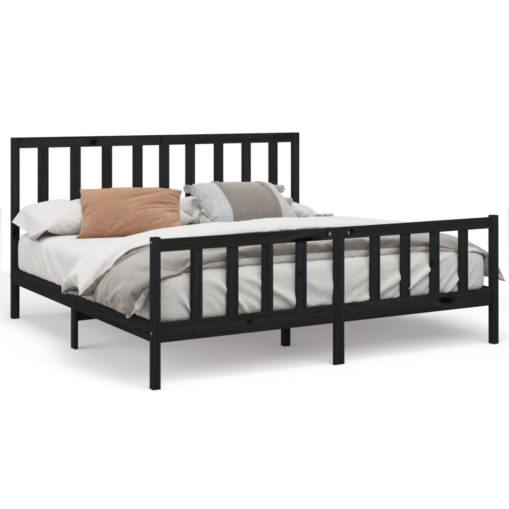 Cadre de lit sans matelas noir 200x200 cm bois massif de pin - XIOS