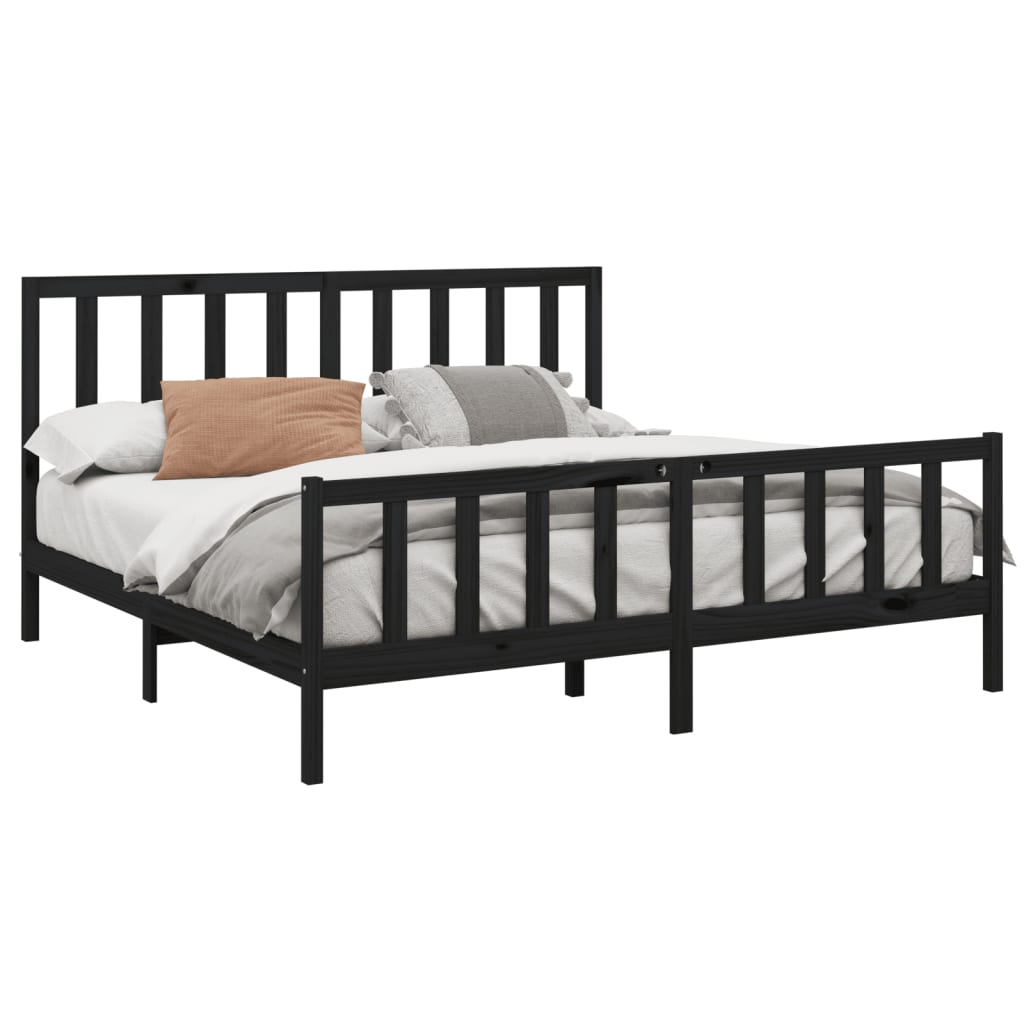 Cadre de lit sans matelas noir 200x200 cm bois massif de pin - XIOS