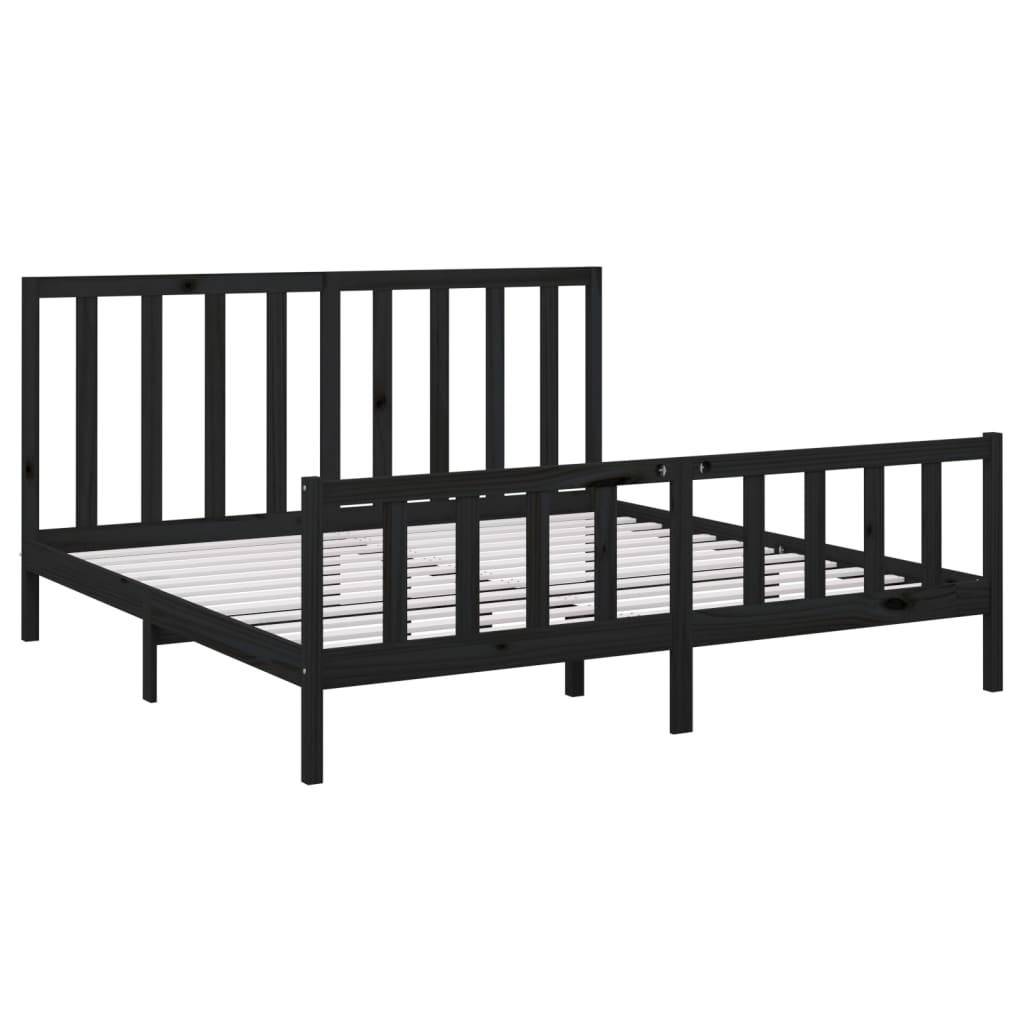 Cadre de lit sans matelas noir 200x200 cm bois massif de pin - XIOS