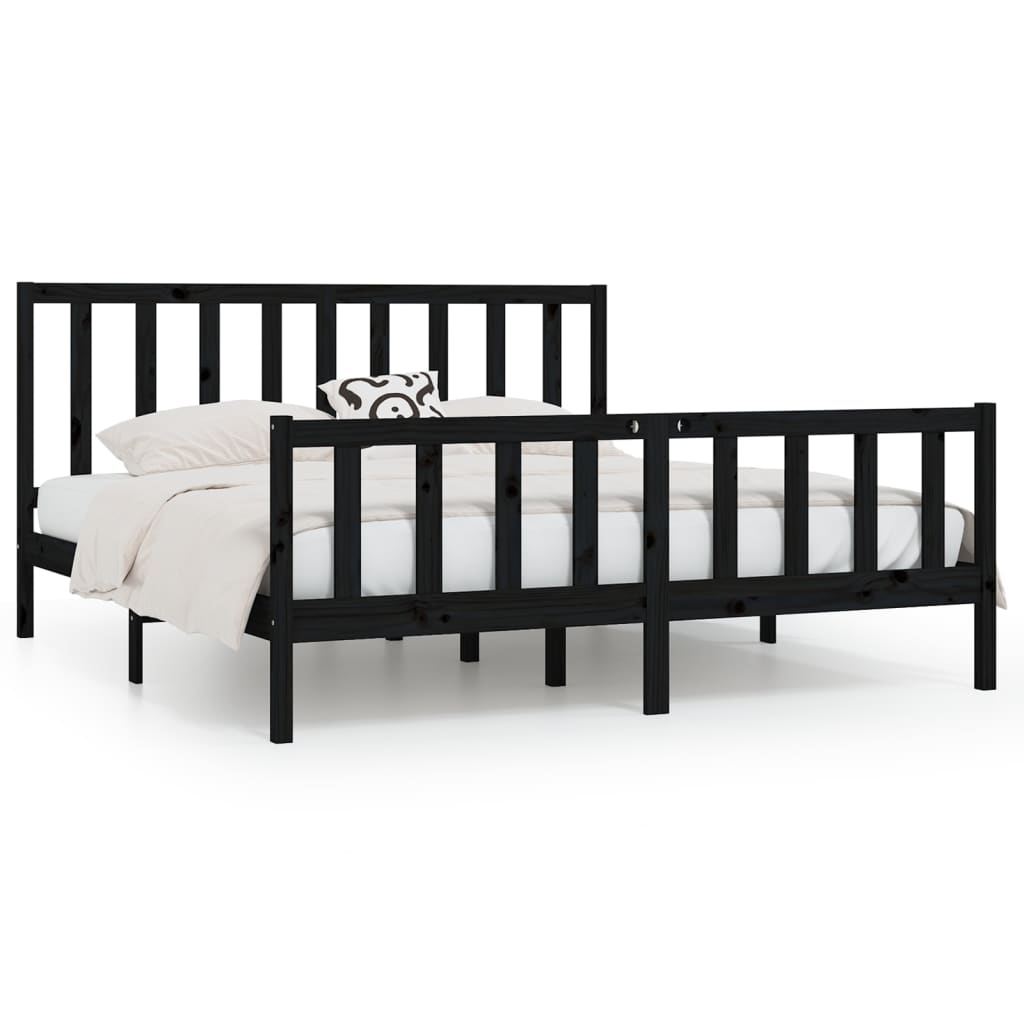 Cadre de lit sans matelas noir 200x200 cm bois massif - XIOS