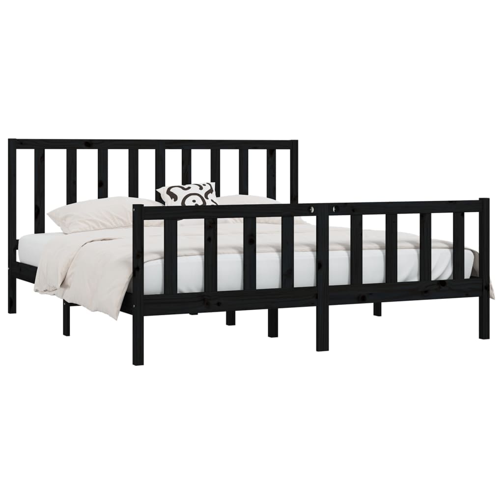 Cadre de lit sans matelas noir 200x200 cm bois massif - XIOS