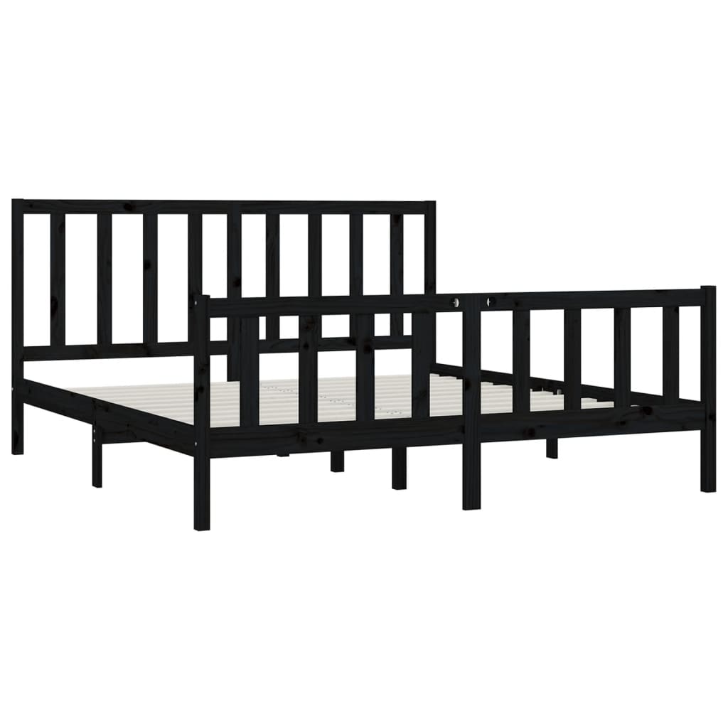 Cadre de lit sans matelas noir 200x200 cm bois massif - XIOS