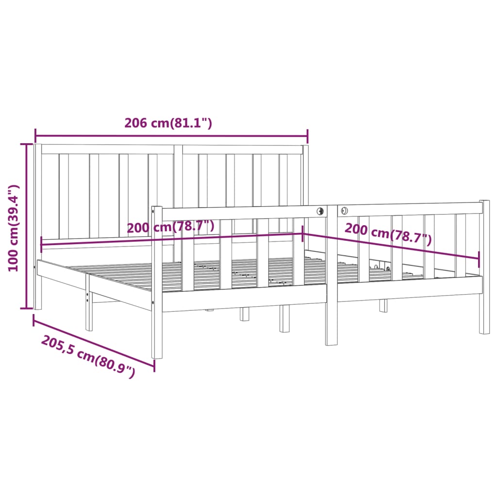 Cadre de lit sans matelas noir 200x200 cm bois massif - XIOS