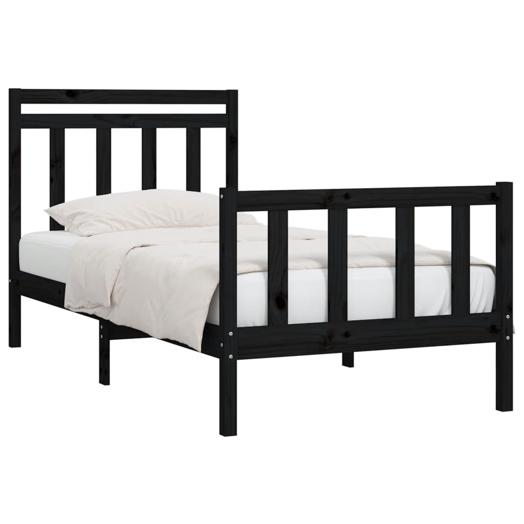 Cadre de lit sans matelas noir bois massif de pin 100x200 cm - XIOS