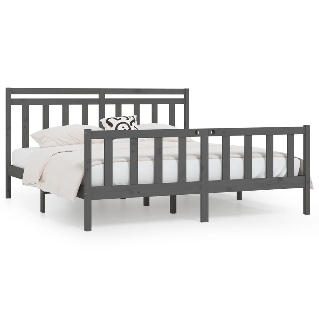 Cadre de lit sans matelas bois massif de pin gris 200x200 cm - XIOS