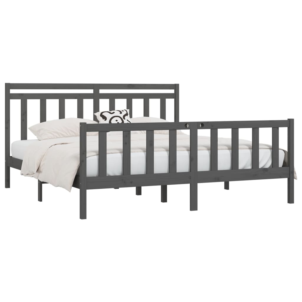 Cadre de lit sans matelas bois massif de pin gris 200x200 cm - XIOS