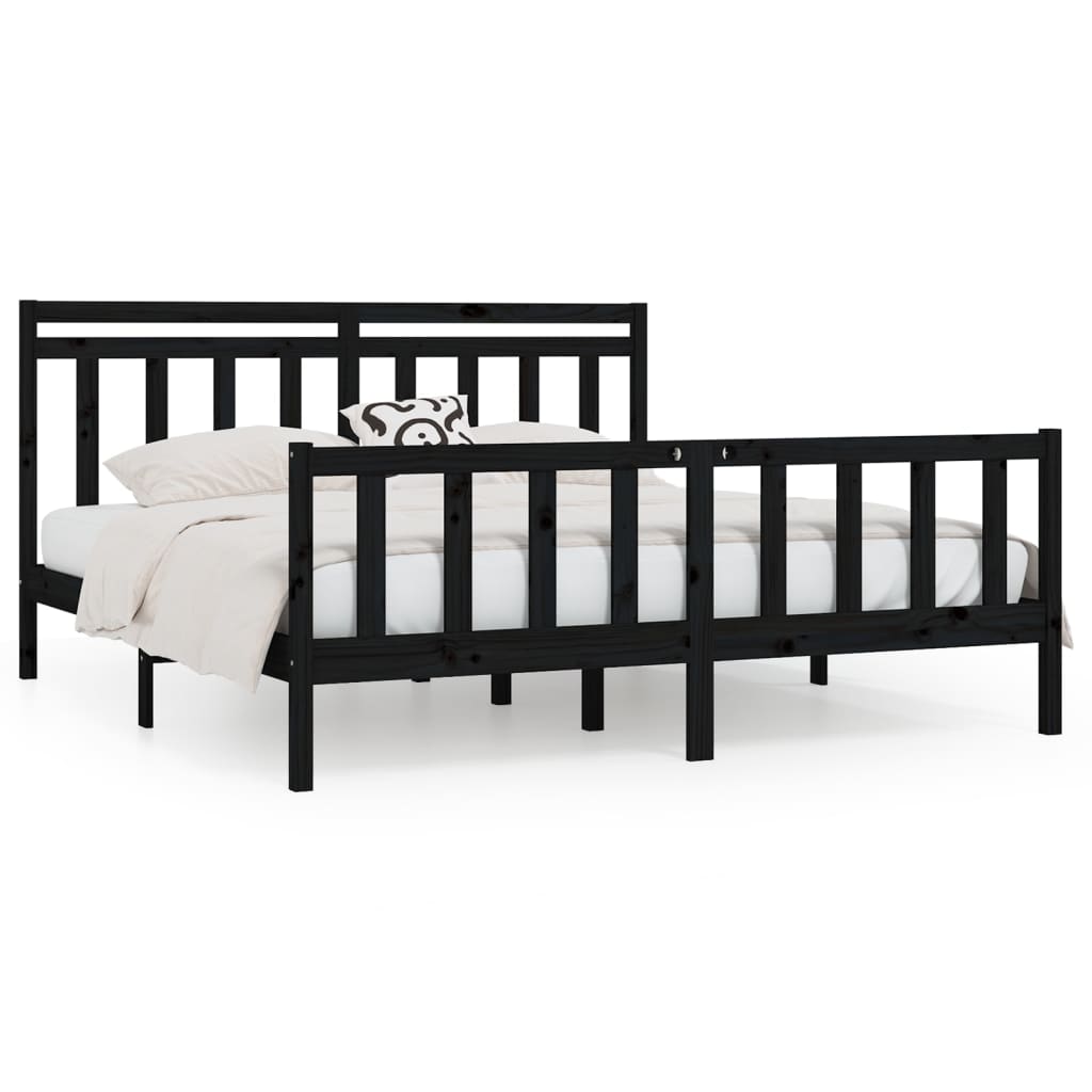 Cadre de lit sans matelas noir bois massif de pin 200x200 cm - XIOS