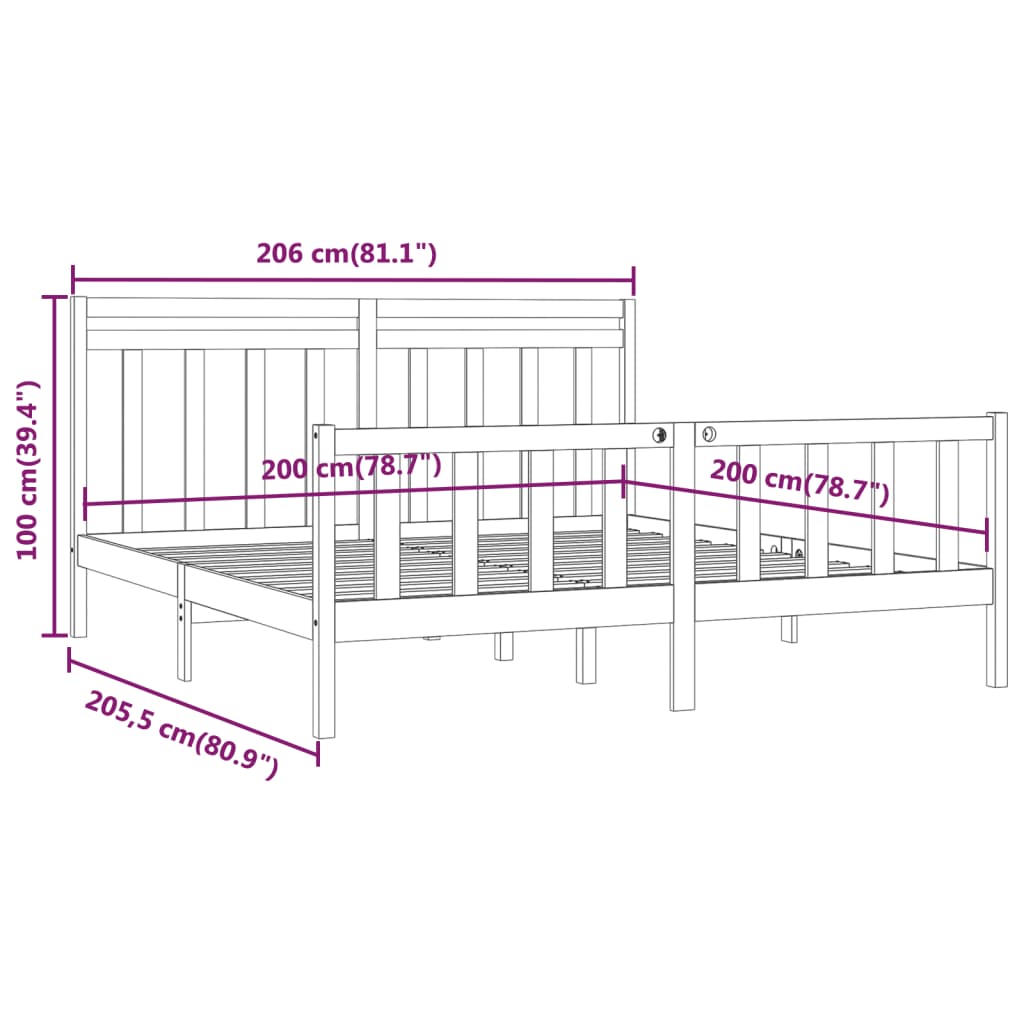 Cadre de lit sans matelas noir bois massif de pin 200x200 cm - XIOS