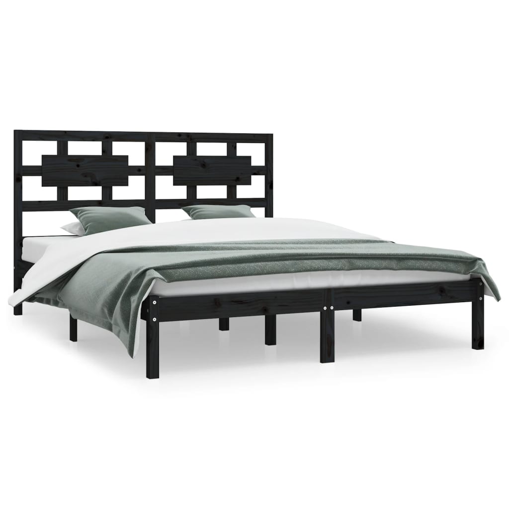 Cadre de lit sans matelas noir 200x200 cm bois massif de pin - XIOS
