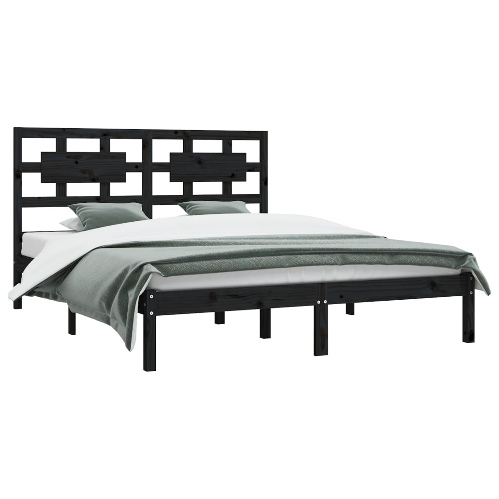 Cadre de lit sans matelas noir 200x200 cm bois massif de pin - XIOS