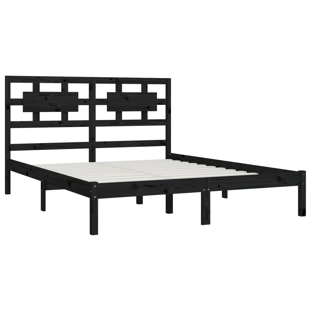 Cadre de lit sans matelas noir 200x200 cm bois massif de pin - XIOS