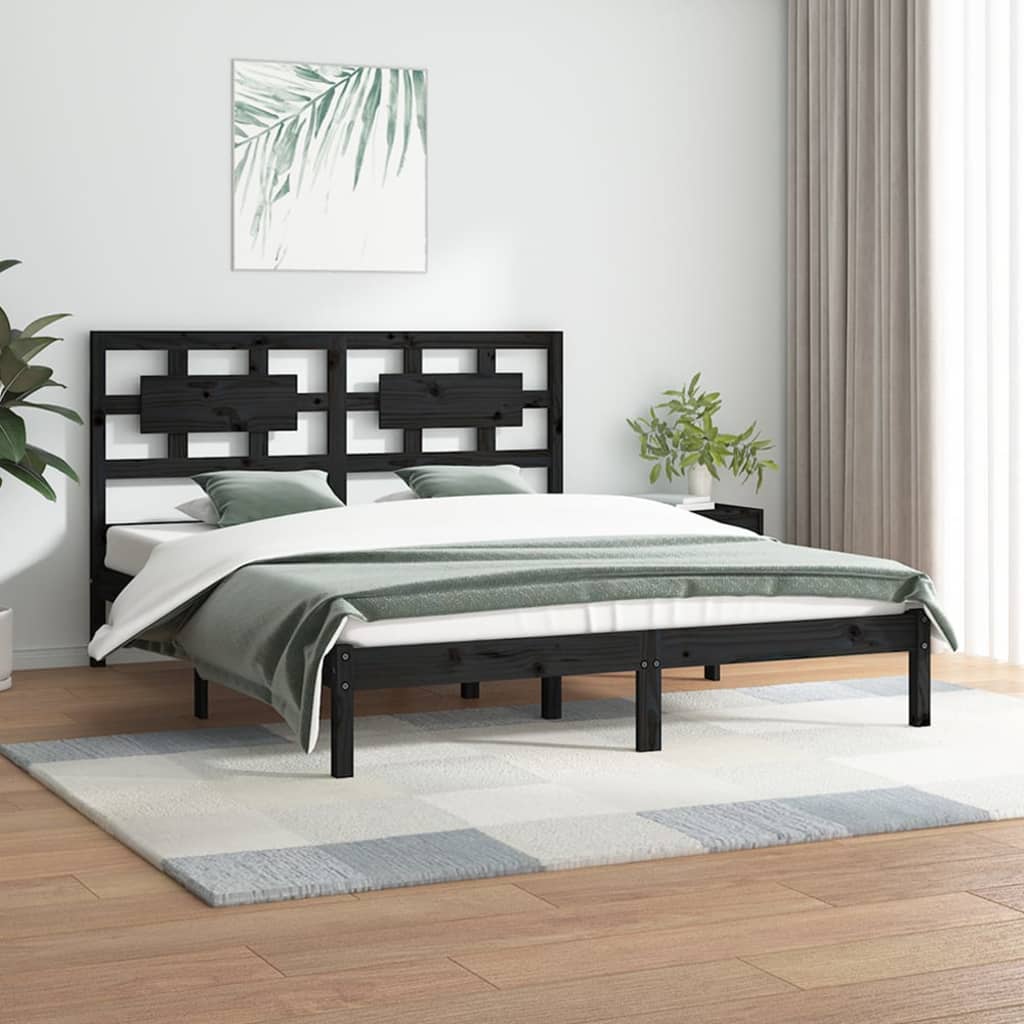 Cadre de lit sans matelas noir 200x200 cm bois massif de pin - XIOS