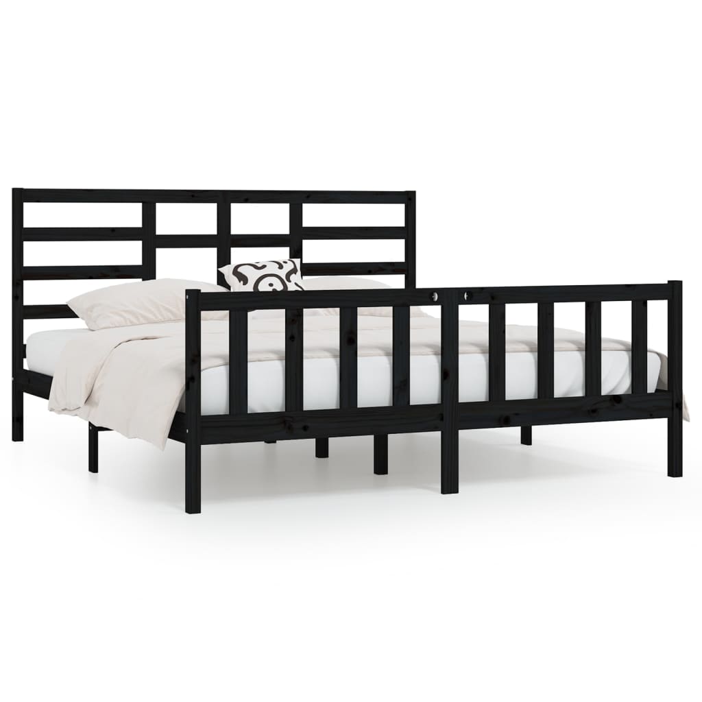 Cadre de lit sans matelas noir 200x200 cm bois massif de pin - XIOS