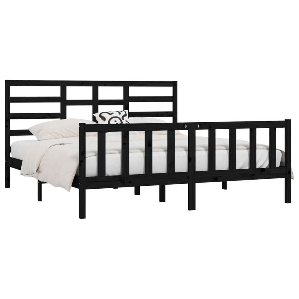 Cadre de lit sans matelas noir 200x200 cm bois massif de pin - XIOS