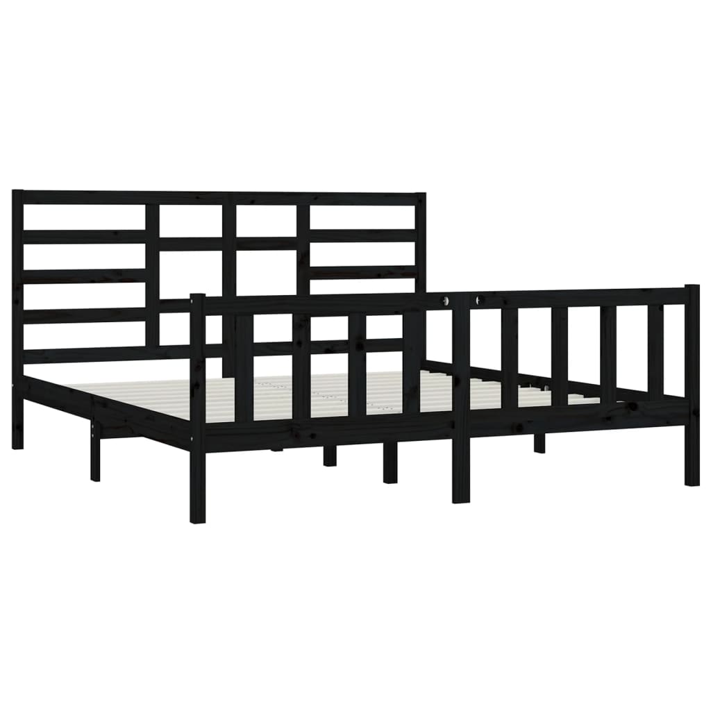 Cadre de lit sans matelas noir 200x200 cm bois massif de pin - XIOS