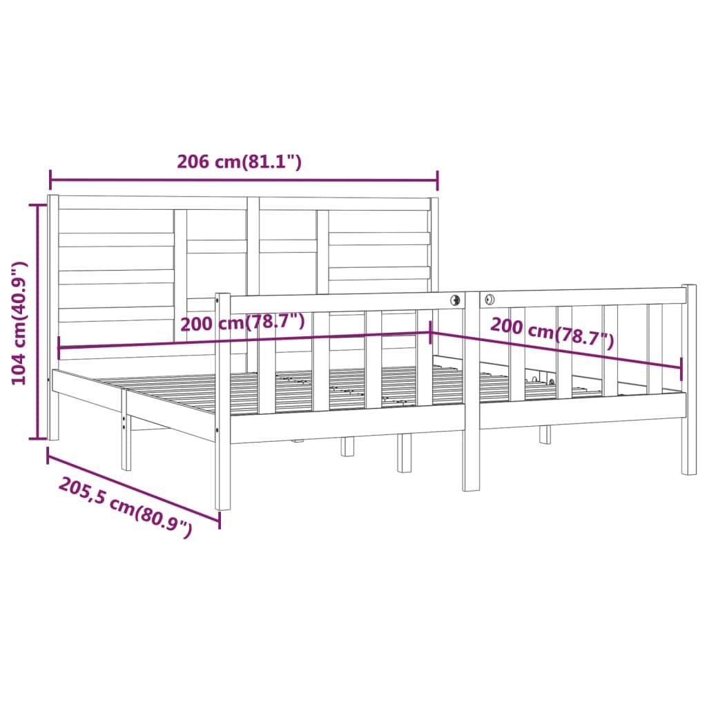 Cadre de lit sans matelas noir 200x200 cm bois massif de pin - XIOS