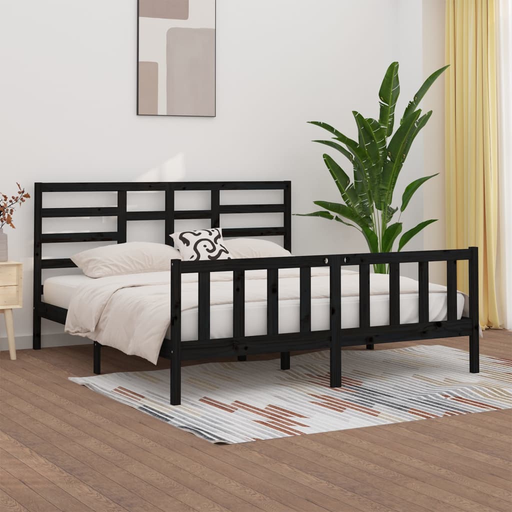 Cadre de lit sans matelas noir 200x200 cm bois massif de pin - XIOS
