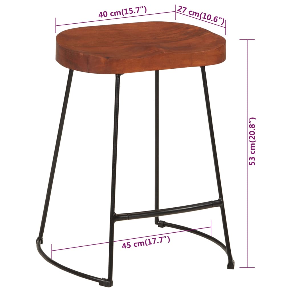 Tabourets de bar Gavin lot de 2 45x38x53cm bois massif manguier - XIOS