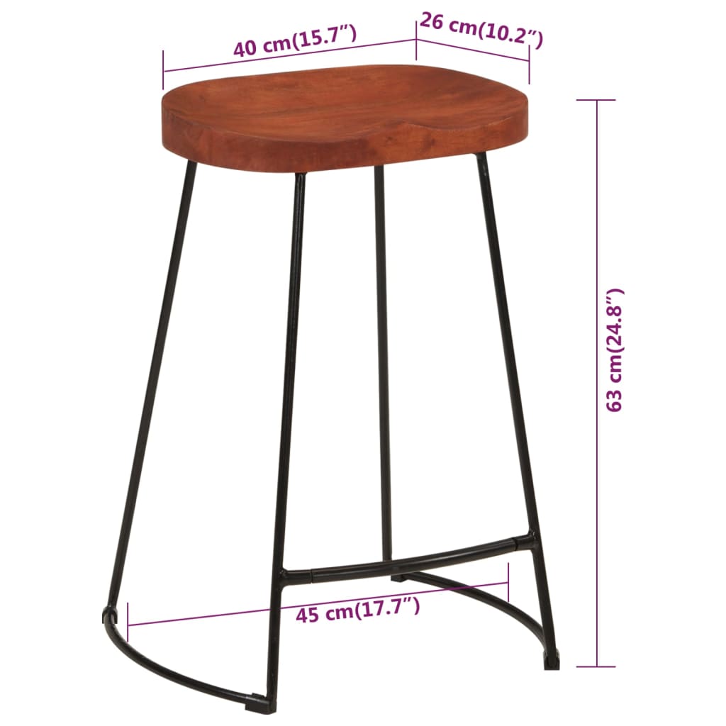 Tabourets de bar Gavin lot de 2 45x40x63cm bois massif manguier - XIOS
