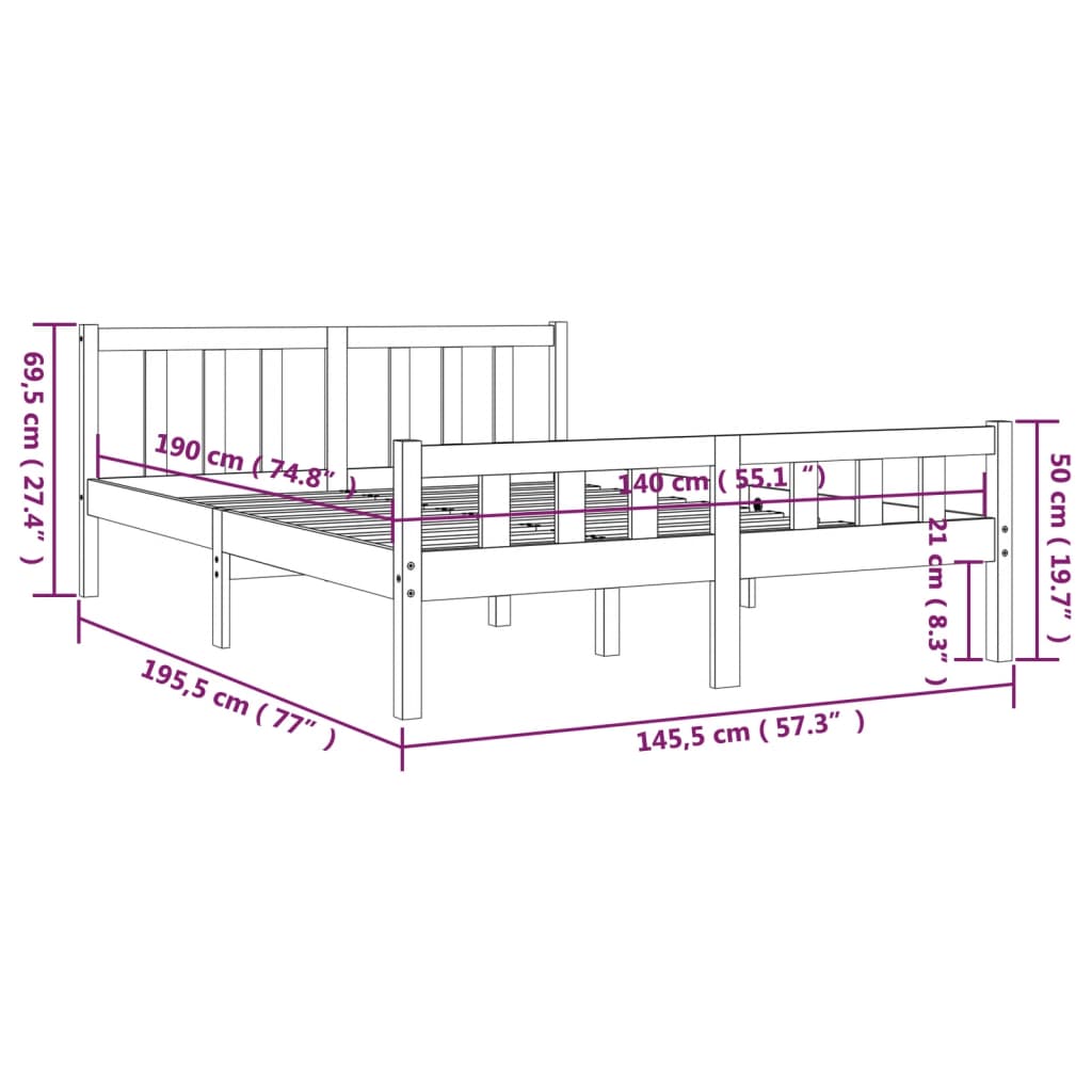 Cadre de lit sans matelas gris bois massif 140x190 cm - XIOS