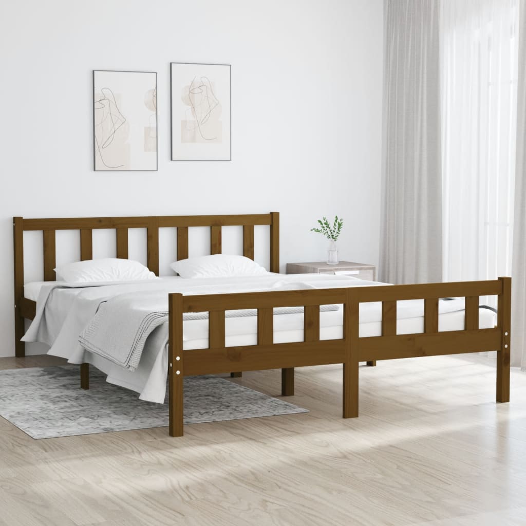 Cadre de lit sans matelas marron miel bois massif 120x200 cm - XIOS