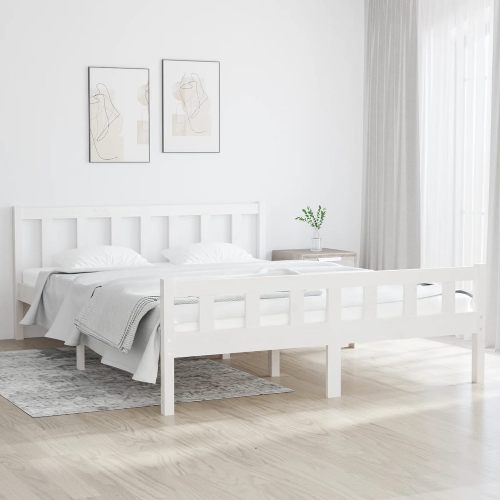 Cadre de lit sans matelas blanc bois de pin massif - XIOS