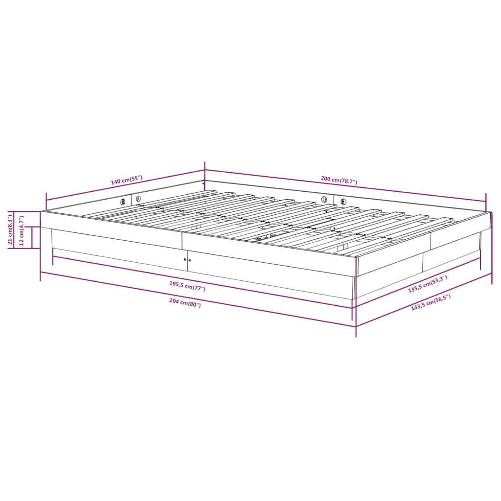 Cadre de lit Blanc Bois massif 140x200 cm - XIOS