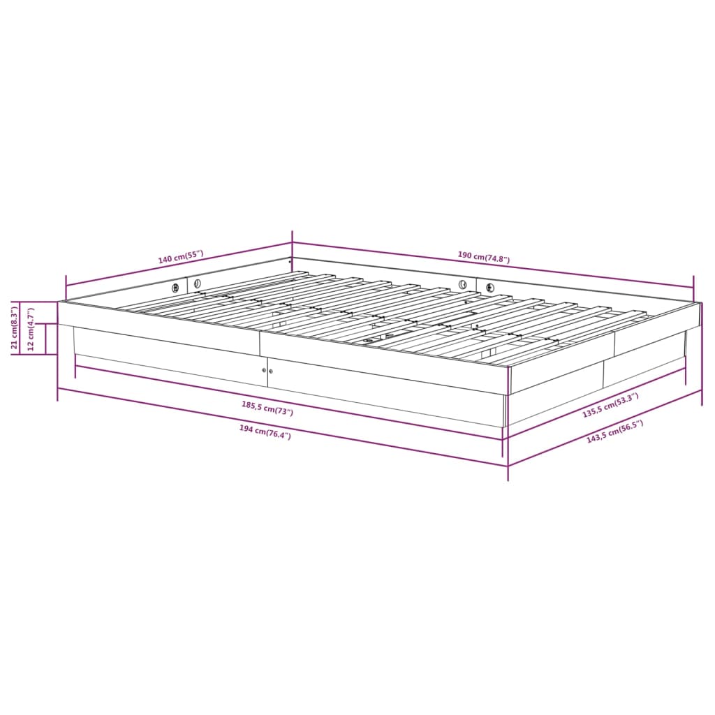 Cadre de lit sans matelas bois massif 140x190 cm - XIOS