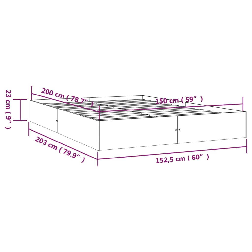 Cadre de lit sans matelas blanc bois massif 150x200 cm - XIOS