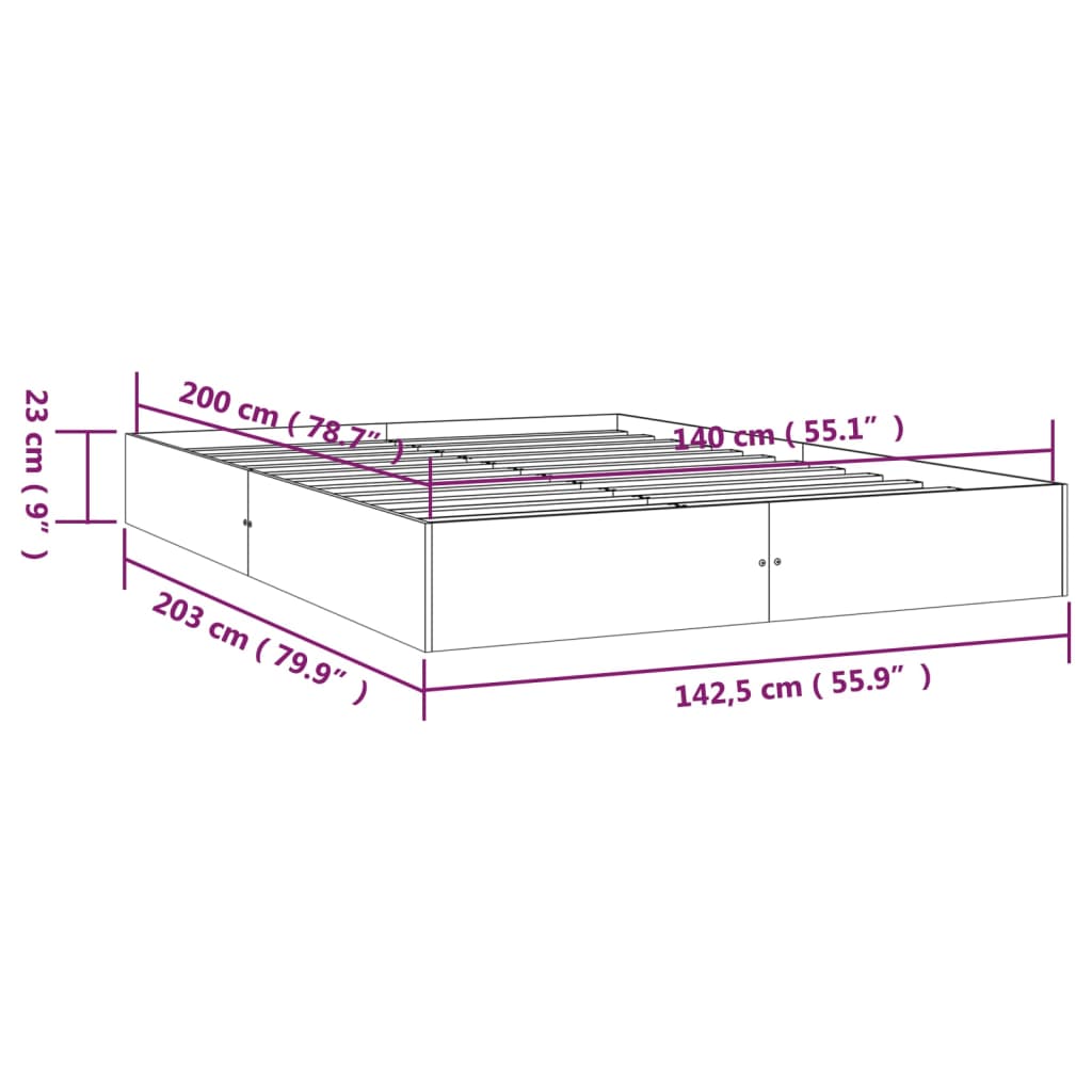 Cadre de lit sans matelas blanc bois massif 140x200 cm - XIOS
