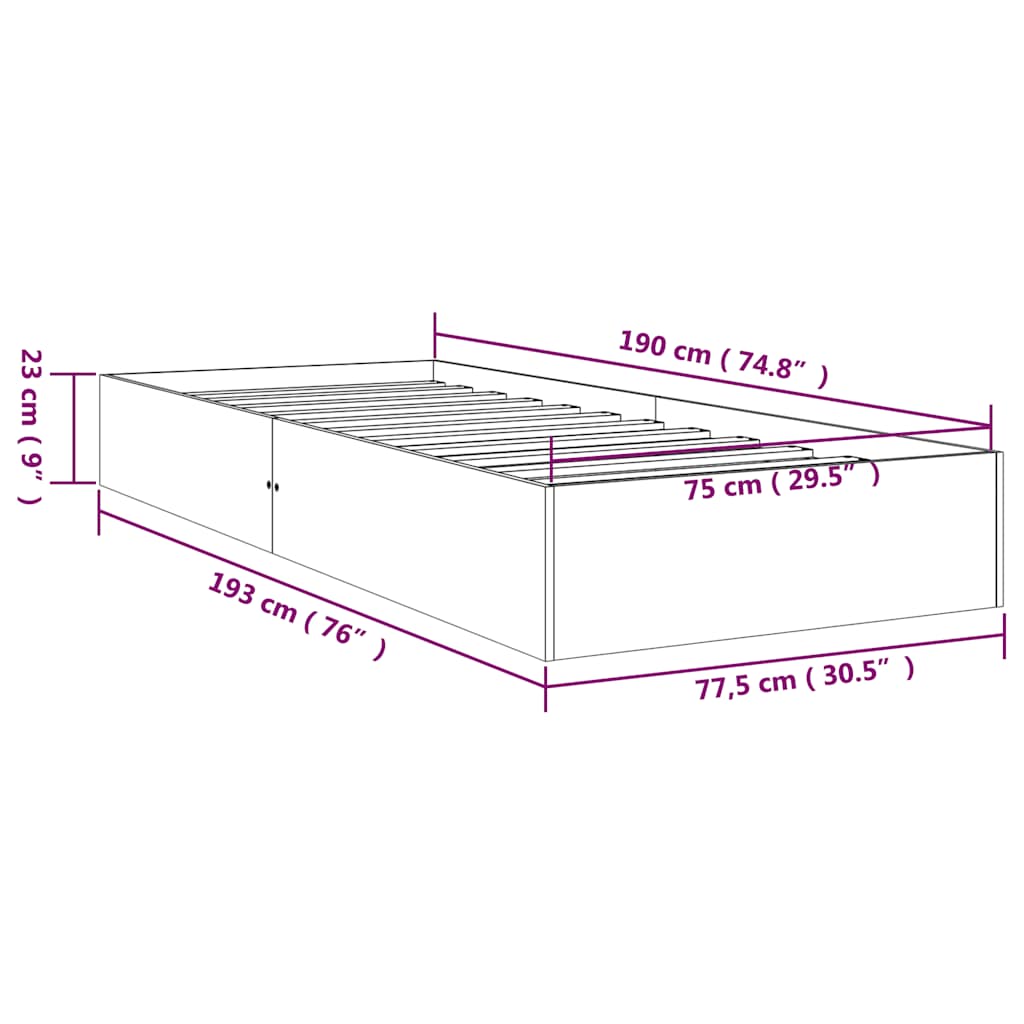 Cadre de lit sans matelas gris bois massif 75x190 cm - XIOS