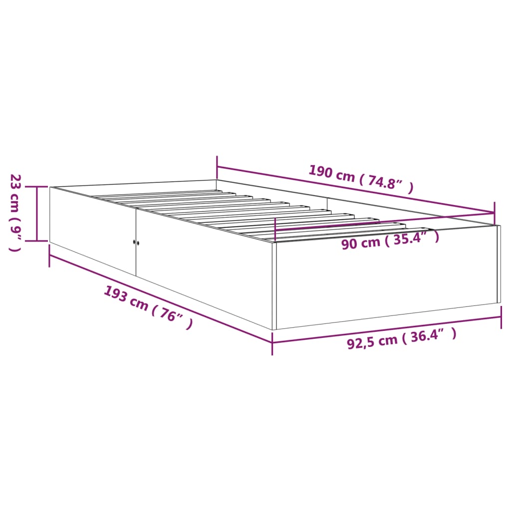 Cadre de lit sans matelas blanc bois massif 90x190 cm - XIOS