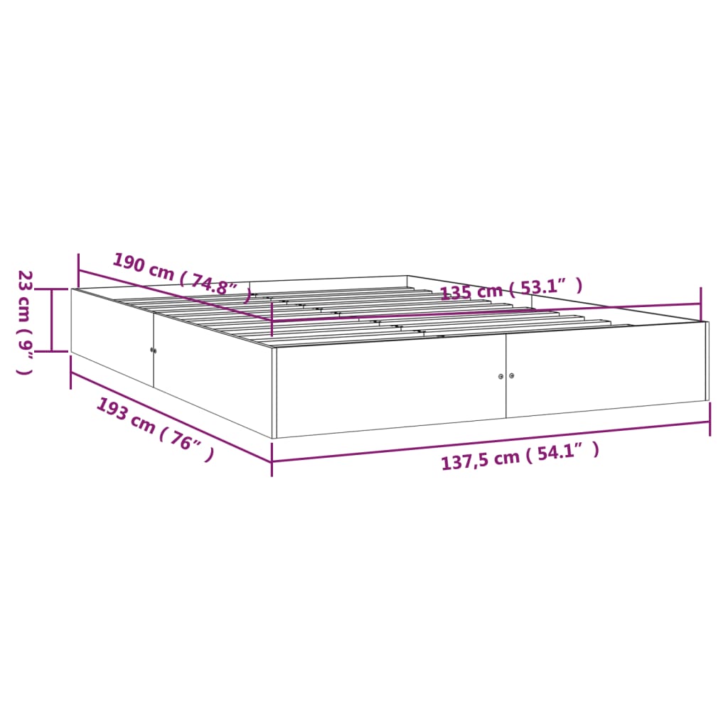 Cadre de lit sans matelas blanc bois massif 135x190 cm - XIOS