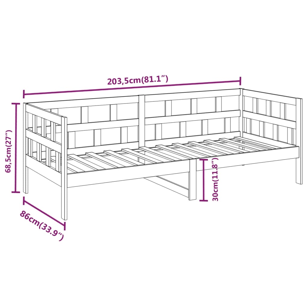 Lit de jour sans matelas bois de pin massif 80x200 cm - XIOS
