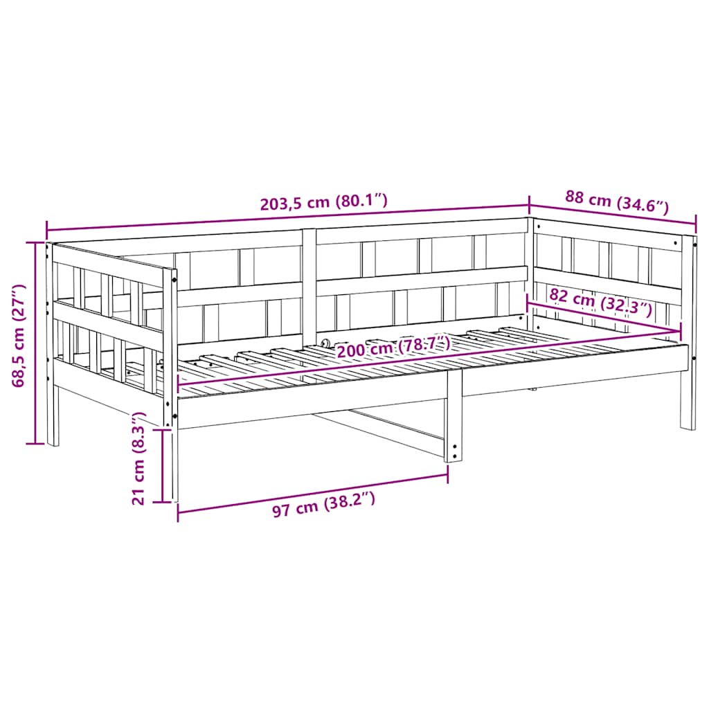 Lit de jour sans matelas marron miel bois pin massif 80x200 cm - XIOS