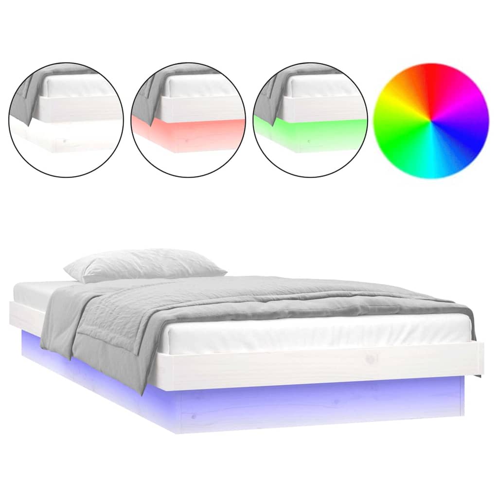 Cadre de lit à LED sans matelas blanc bois massif - XIOS