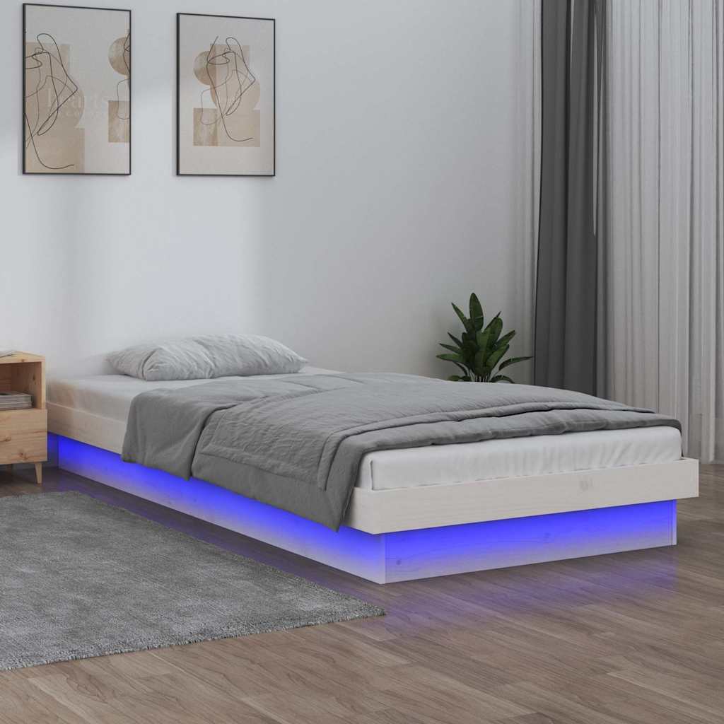 Cadre de lit à LED sans matelas blanc bois massif - XIOS