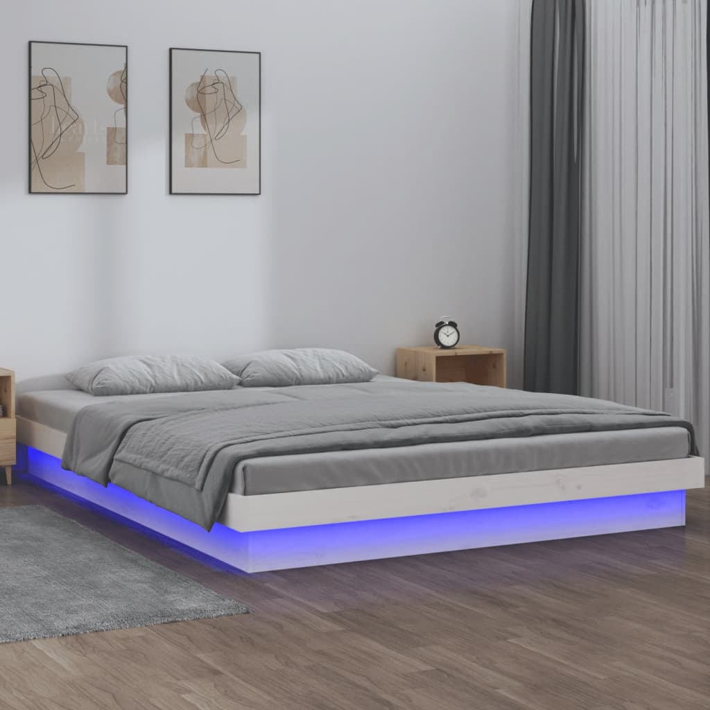 Cadre de lit à LED sans matelas blanc bois massif - XIOS