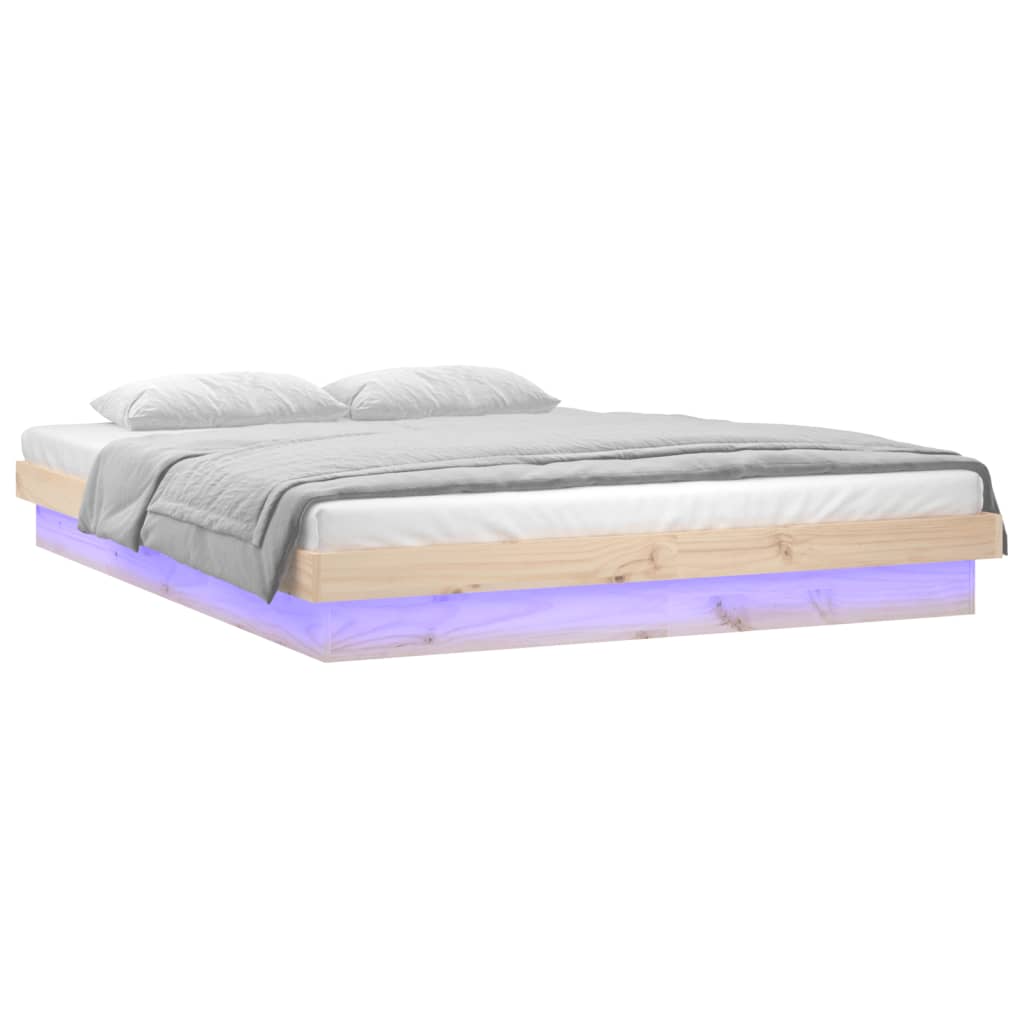 Cadre de lit à LED sans matelas 140x190 cm bois massif - XIOS
