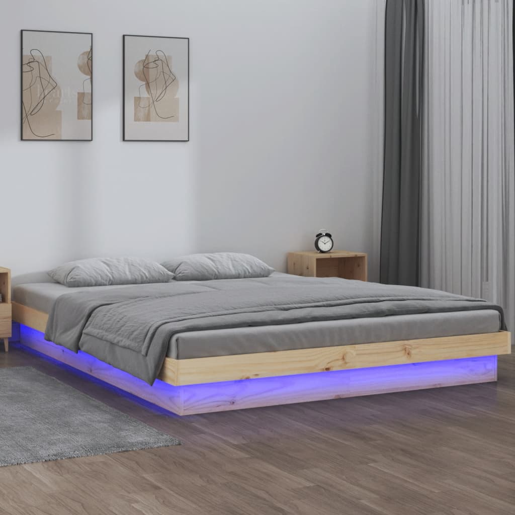 Cadre de lit à LED sans matelas 140x190 cm bois massif - XIOS