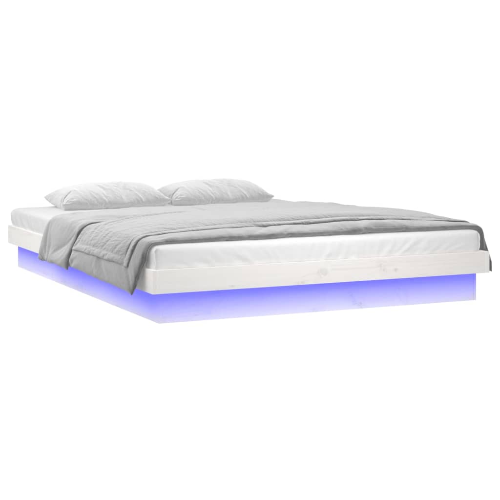 Cadre de lit à LED sans matelas blanc 140x190 cm bois massif - XIOS